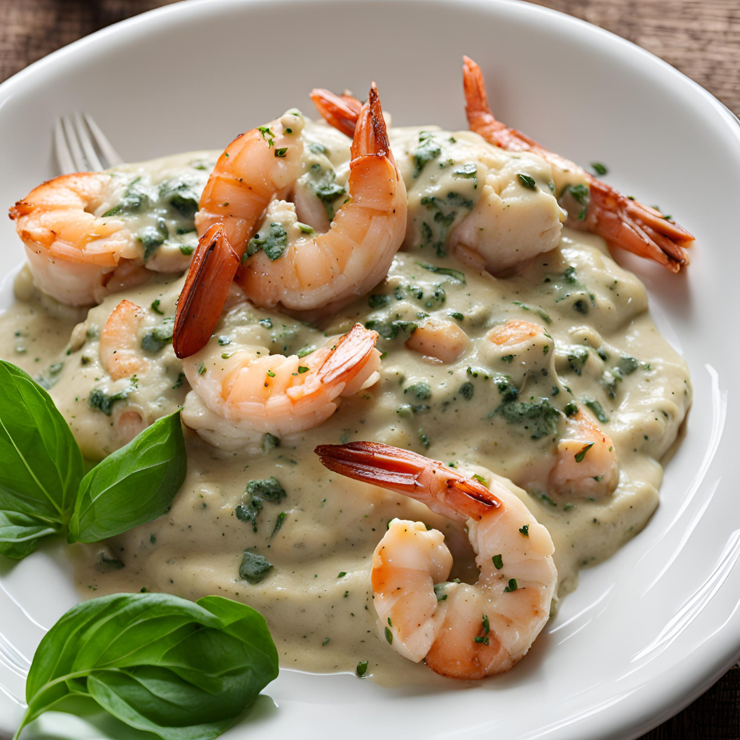 Savor the rich flavors of our Shrimp in Basil Cream Sauce! This creamy dish is a perfect blend of shrimp and basil, making it a must-try for seafood lovers.