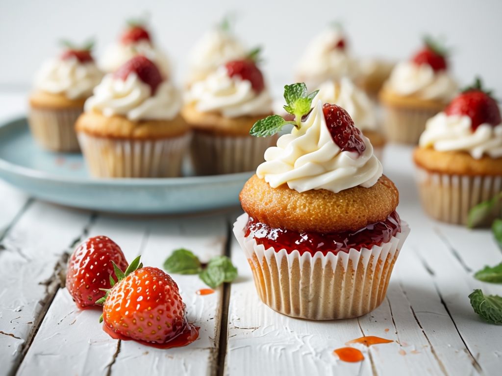 Treat yourself to our Strawberries and Cream Cupcakes! Bursting with flavor, these cupcakes are a delicious way to enjoy a classic dessert favorite.