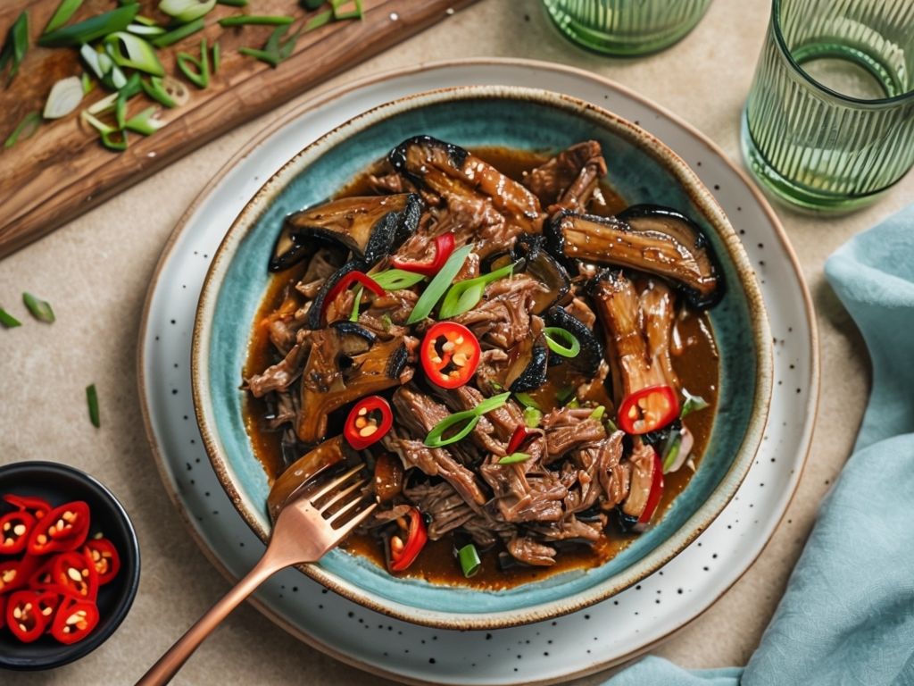 Indulge in the savory delight of miso-braised beef with king mushrooms. Explore our recipes and cooking techniques for a gourmet experience at home.