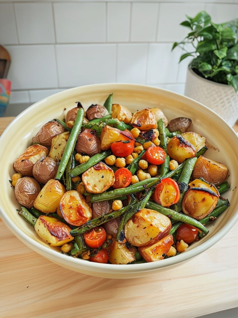 Enjoy a delicious Vegan Green Bean, Tomato, and Basil Sheet Pan Dinner. Quick, healthy, and full of flavor, it's perfect for busy weeknights!