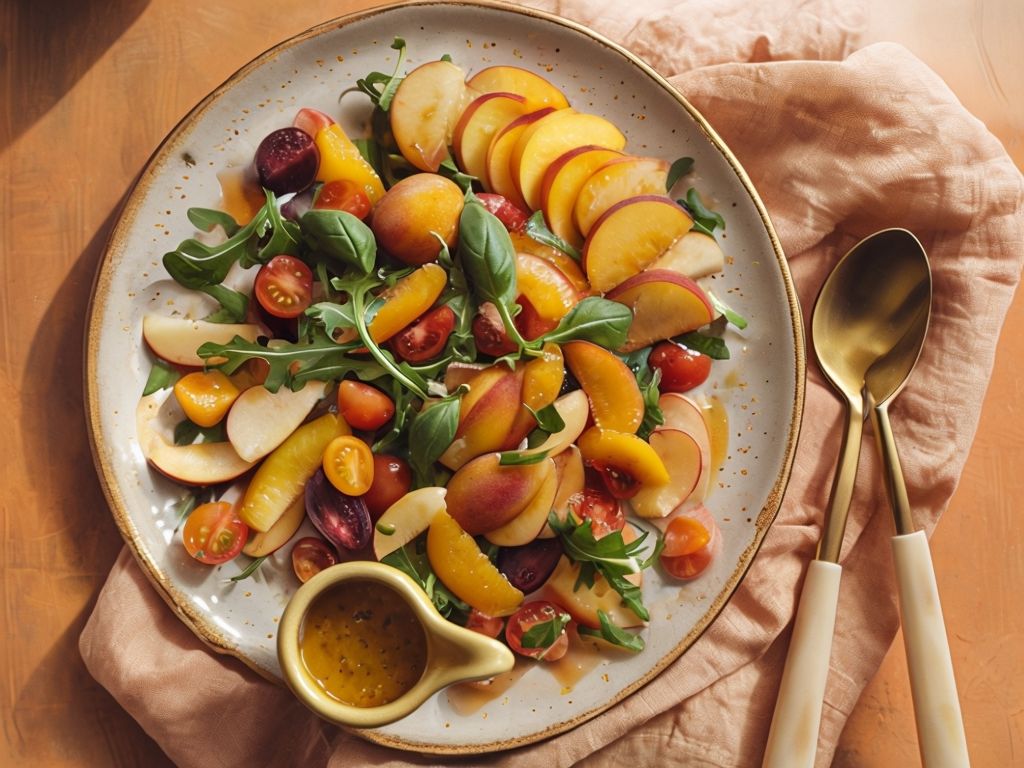 Enjoy a delicious Arugula Salad with Stone Fruit recipe that bursts with flavor. Quick to prepare, it's a perfect addition to your healthy eating routine!