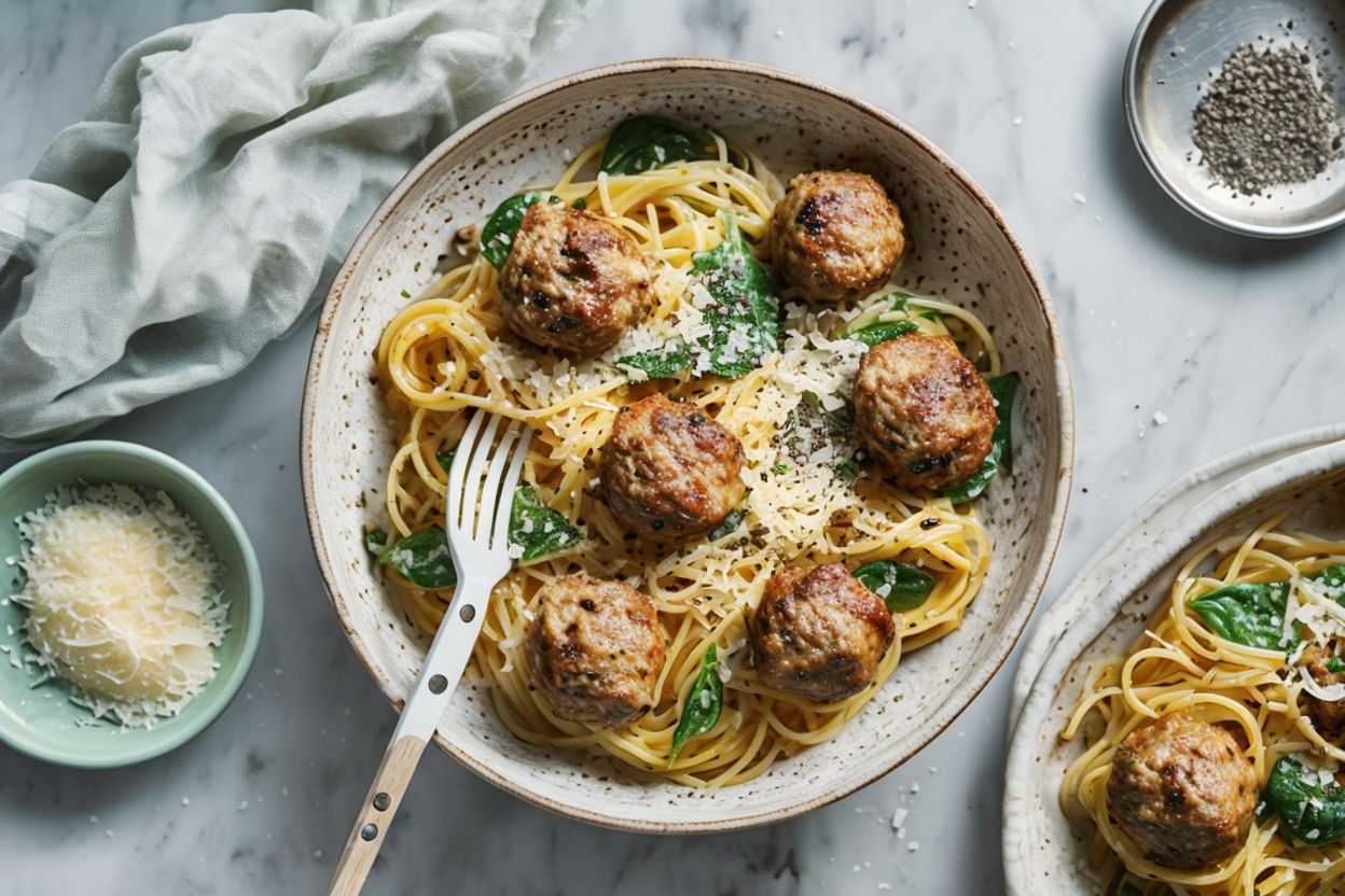 Savor the rich flavors of 5-ingredient meatball carbonara. This quick and easy recipe is perfect for a satisfying meal any night of the week.