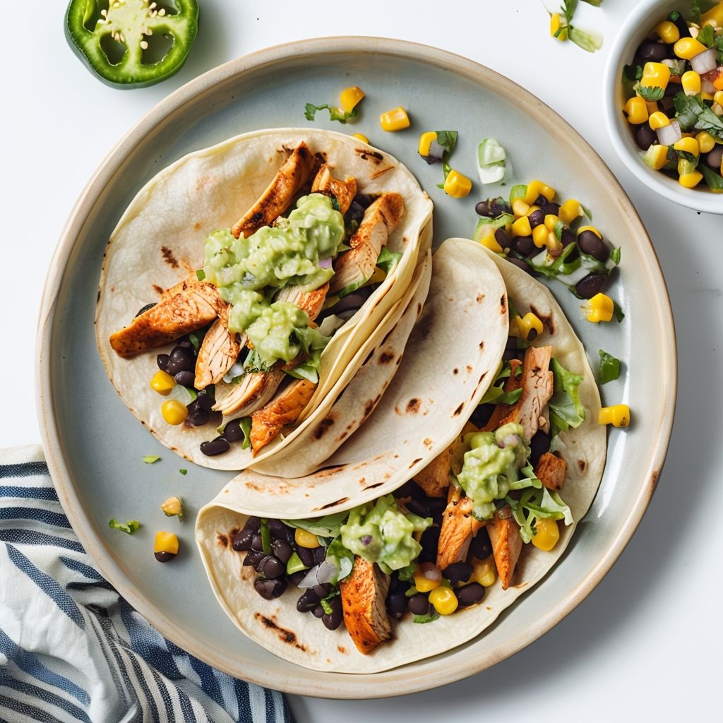 Experience the deliciousness of Chicken Street Tacos with a side of Corn-Jicama Salsa. A delightful combination that elevates your dining experience