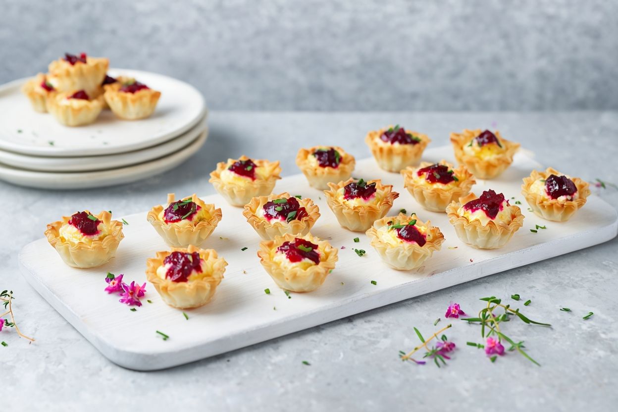 Impress your guests with quick chicken cranberry and brie canapés. These tasty bites are simple to prepare and perfect for any festive occasion.