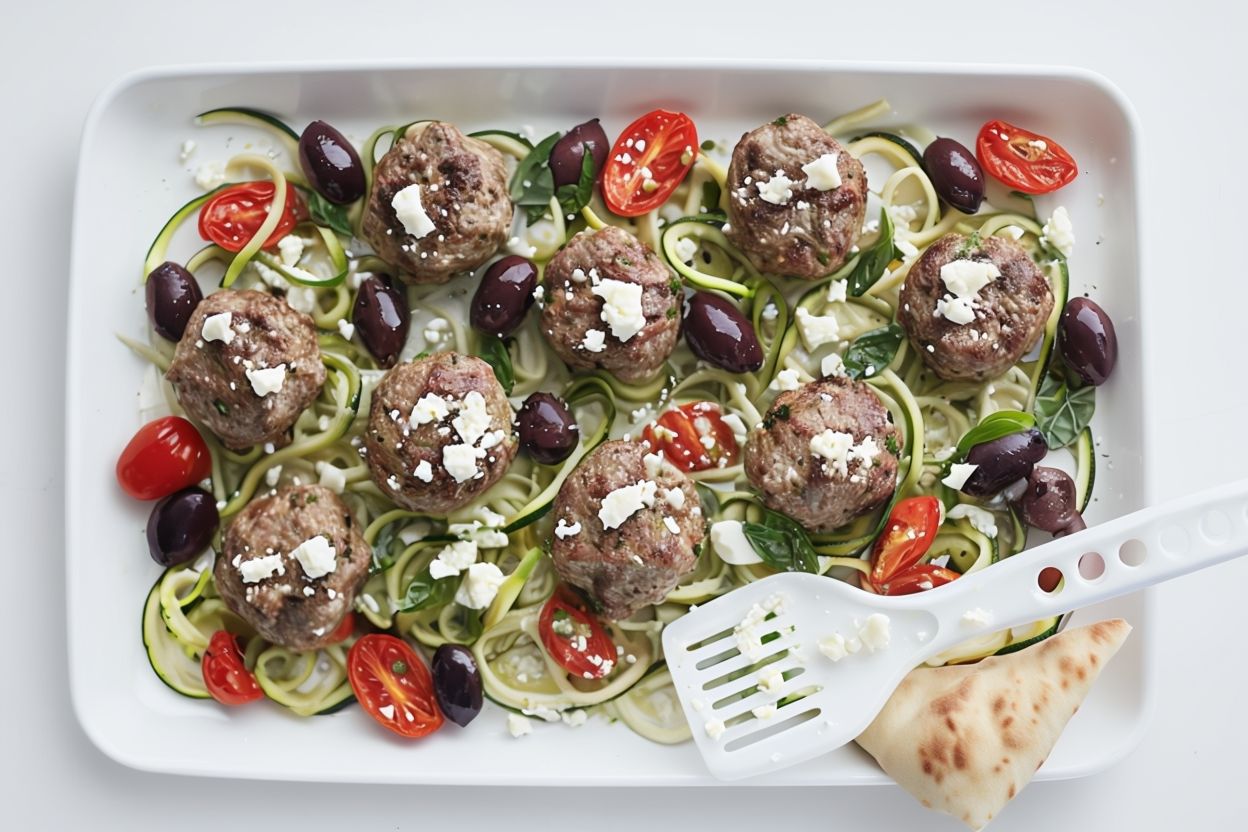 Experience the ultimate comfort food with our Italian meatball and zoodle tray bake. A nutritious and flavorful dish that brings family and friends together.