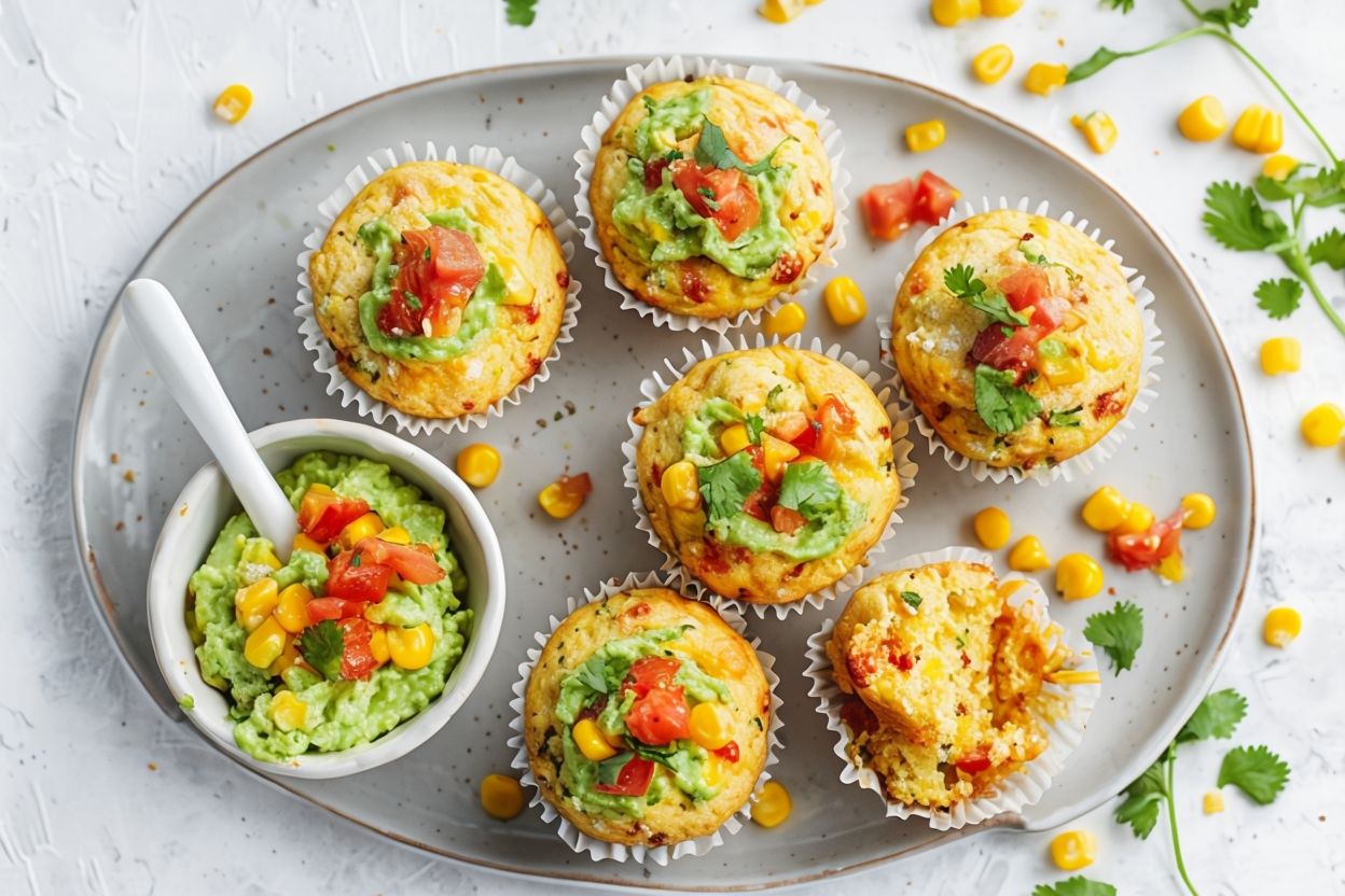 Indulge in our Mexican polenta muffins, a delicious blend of traditional ingredients and modern taste. Perfect for any meal or as a savory snack!