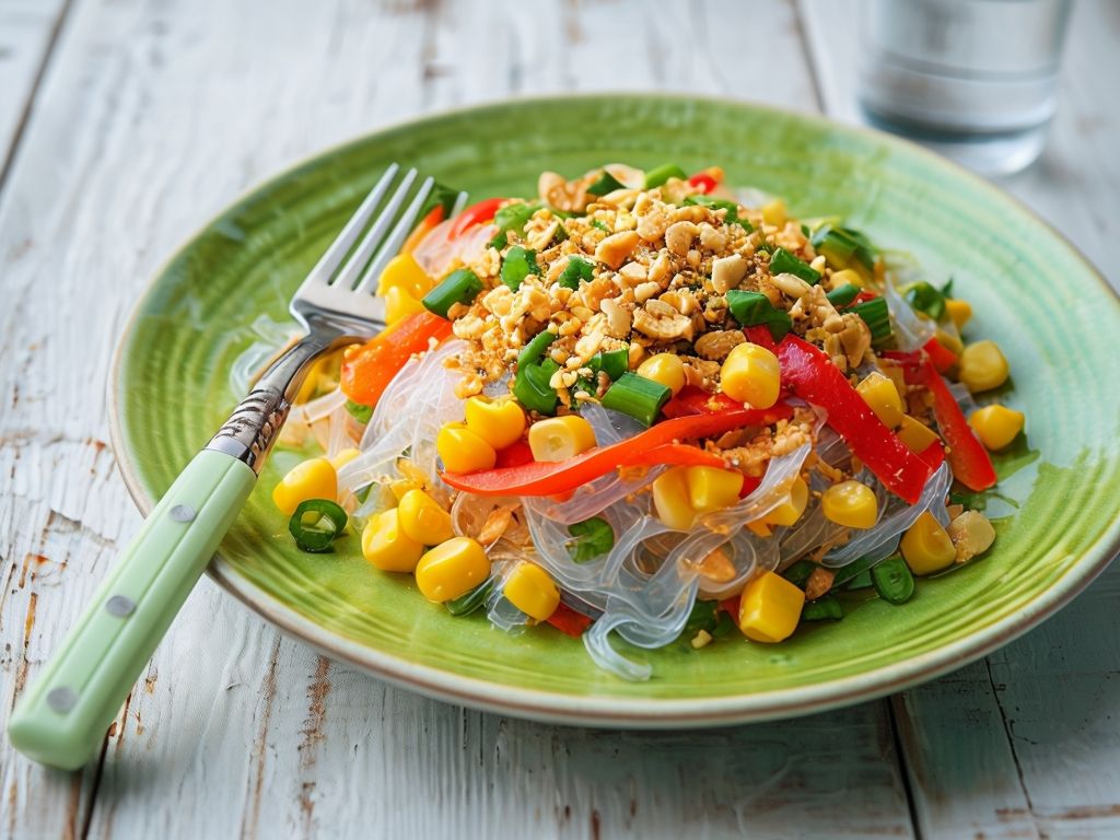 Enjoy a burst of flavor with our pepper and noodle salad! This refreshing dish combines crunchy peppers and noodles for a tasty, healthy option.