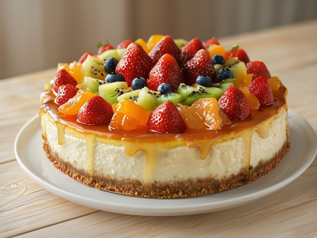 Treat yourself to a slice of paradise with our Tropical Fruit Cheesecake! Bursting with fresh flavors, it's a delightful dessert that will brighten your day.